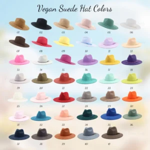 Vegan suede fedora hat in tan — wide brim boho rancher style, blank unbranded vegan suede