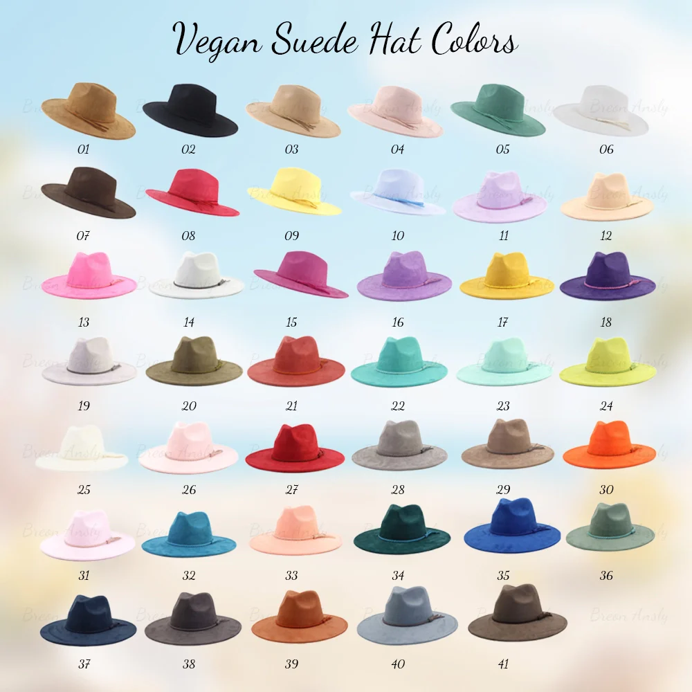 Vegan suede fedora hat in tan — wide brim boho rancher style, blank unbranded vegan suede
